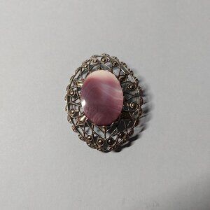 Vintage Silver Tone Purple Agate Cameo Brooch Pin
